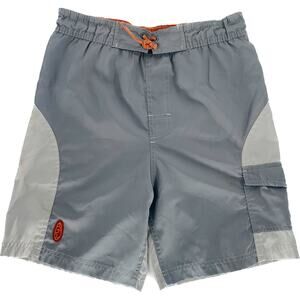 Sand And Sun Boys Swim 10-12 M Shorts Gray Orange Pockets Inner Pocket Imperfect
